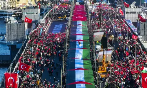 മറക്കില്ല, ഞങ്ങൾ ശബ്ദിച്ചുകൊണ്ടേയിരിക്കും:  ഗസ്സക്ക് പിന്തുണയുമായി തുർക്കിയിൽ കൂറ്റൻ റാലി