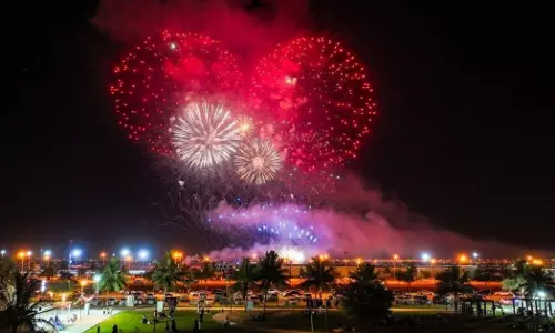 Fireworks at Al Khoudh Dam on January 11, the anniversary of the accession of the Sultan of Oman.