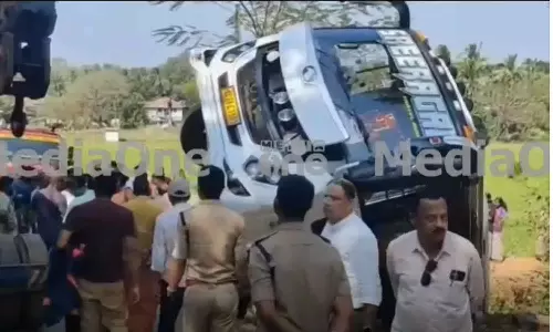 പാലക്കാട് നിയന്ത്രണം വിട്ട ടൂറിസ്റ്റ് ബസ് തോട്ടിലേക്ക് മറിഞ്ഞു