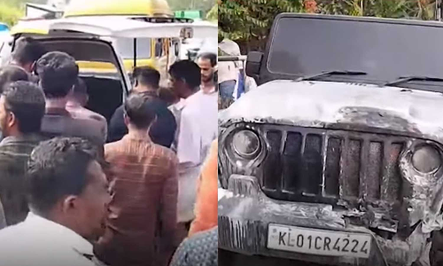 പൊലീസ് കസ്റ്റഡിയിലിരിക്കെ അപകടമുണ്ടാക്കിയ ഥാറിന് തീയിട്ടു; ദമ്പതികളുടെ മരണത്തിനിടയാക്കിയ വാഹനാപകടത്തിൽ ദുരൂഹതയെന്ന് ബന്ധുക്കൾ