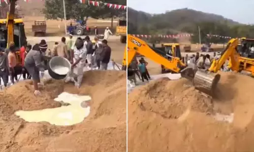 Rajasthan Temple Officials Bring JCB Onboard To Mix Prasad