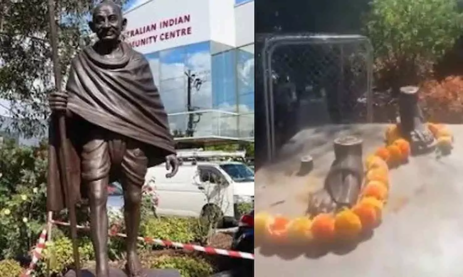 കാലുകൾ അറുത്തുമാറ്റപ്പെട്ട നിലയിൽ; 426 കിലോ ഭാരമുള്ള ഗാന്ധിജിയുടെ വെങ്കലപ്രതിമ മോഷണം പോയി കാലുകൾ അറുത്തുമാറ്റപ്പെട്ട നിലയിൽ; 426 കിലോ ഭാരമുള്ള ഗാന്ധിജിയുടെ വെങ്കലപ്രതിമ മോഷണം പോയി