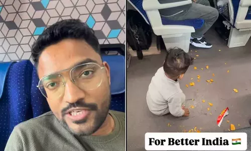 ട്രെയിനിൽ ചിപ്സ് പൊട്ടിച്ചെറിഞ്ഞ് രണ്ടുവയസുകാരൻ; വൃത്തിയാക്കാൻ തയാറാവാതെ പിതാവ്, കയ്യടിച്ച് സോഷ്യൽ മീഡിയ