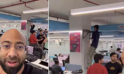 ഓഫീസിനുള്ളിൽ പുൾ-അപ്‌സ്; ഇന്റേൺഷിപ്പുകാരൻ്റെ മാസ് പ്രകടനം കണ്ട് ഞെട്ടി കമ്പനി സിഇഒ