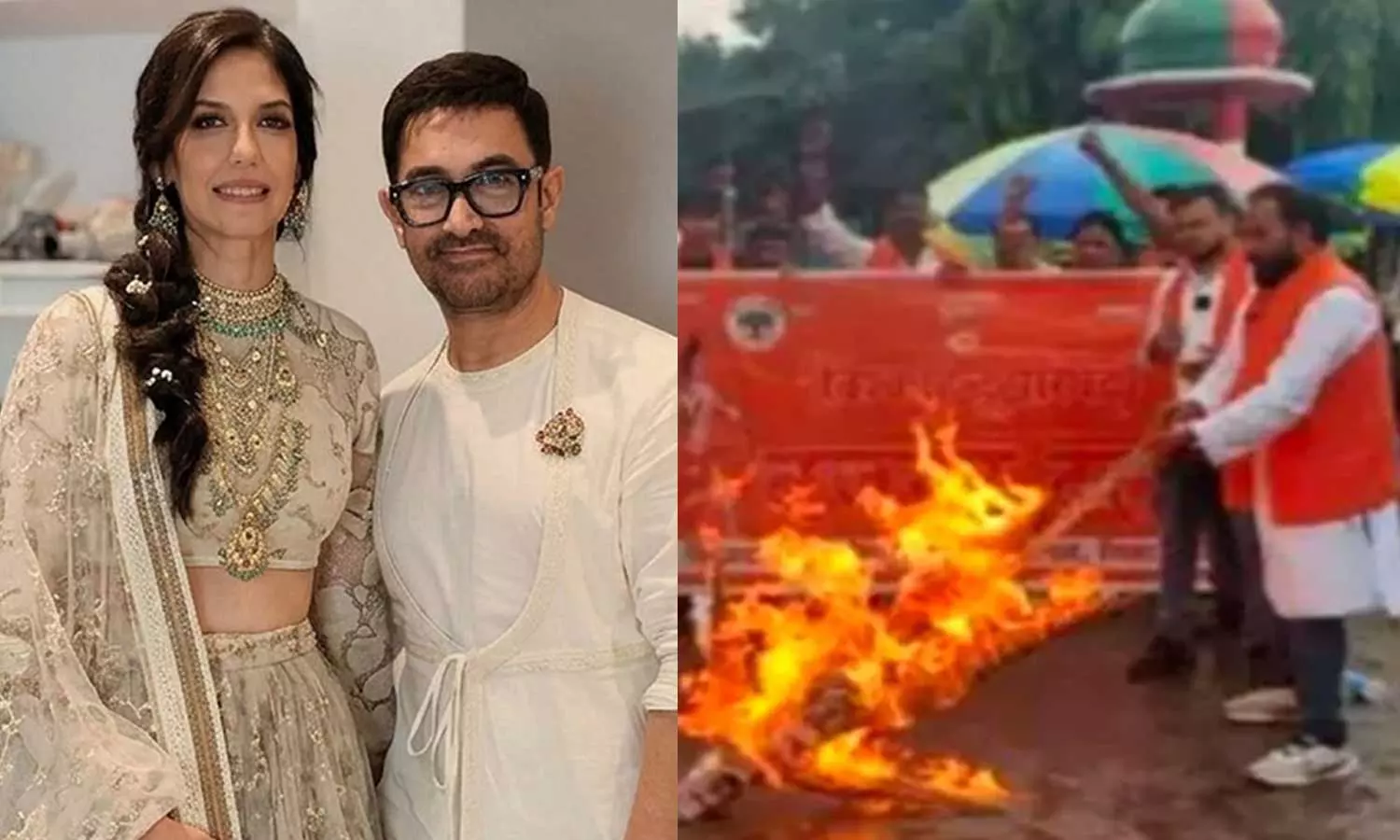 ഗൗരി സ്പ്രാറ്റുമായുള്ള ആമിർ ഖാന്റെ വിവാഹം ലവ് ജിഹാദെന്ന് ബജ്റംഗ്ദൾ; താരത്തിന്റെ കോലം കത്തിച്ചു ഗൗരി സ്പ്രാറ്റുമായുള്ള ആമിർ ഖാന്റെ വിവാഹം ലവ് ജിഹാദെന്ന് ബജ്റംഗ്ദൾ; താരത്തിന്റെ കോലം കത്തിച്ചു