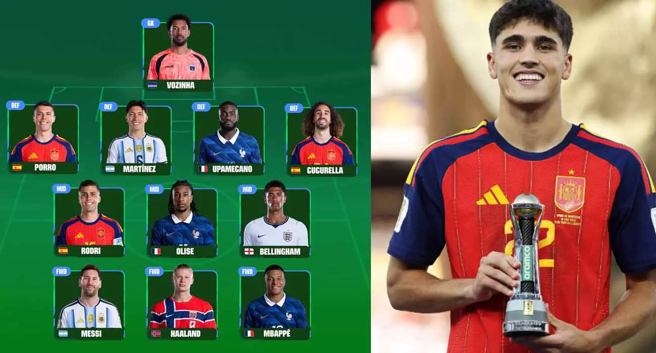 Spain and France dominate the Committee team; Messi, Mbappé, and Haaland feature in the FIFA World Cup XI. Spain and France dominate the Committee team; Messi, Mbappé, and Haaland feature in the FIFA World Cup XI.