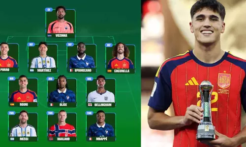 Spain and France dominate the Committee team; Messi, Mbappé, and Haaland feature in the FIFA World Cup XI.