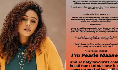 ‘ഞാൻ പേളി മാണി, എന്‍റെ ഇഷ്ടനിറം കാവി;സിജെപി പ്രതിഷേധത്തിനെതിരെ പ്രതികരിച്ച പേളിക്ക് വിമര്‍ശനം