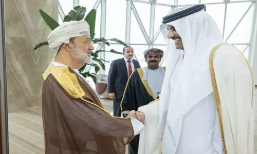Omans Sultan meets with the Emir of Qatar. Omans Sultan meets with the Emir of Qatar.