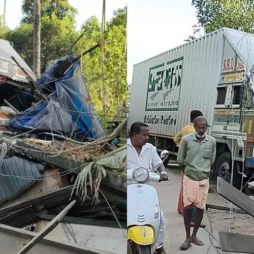 എറണാകുളത്ത് കടകളിലേക്ക് ഇടിച്ചുകയറി കണ്ടെയ്നര് ലോറി; ആളപായമില്ല