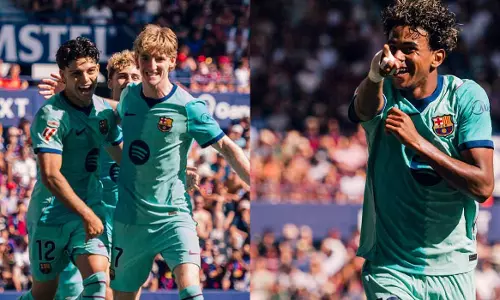 Lamine Yamal scores a brace; Barça secures a stunning La Liga victory and moves to the top. Lamine Yamal scores a brace; Barça secures a stunning La Liga victory and moves to the top.