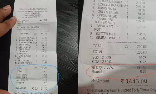 റസ്റ്റോറന്റ് ബില്ലിൽ ‘ഗ്യാസ് ചാർജ്’; 10% അധിക തുക കണ്ട ഞെട്ടി ഉപഭോക്താവ് റസ്റ്റോറന്റ് ബില്ലിൽ ‘ഗ്യാസ് ചാർജ്’; 10% അധിക തുക കണ്ട ഞെട്ടി ഉപഭോക്താവ്