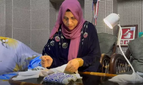 A Malayali behind the Omani cap too; a woman from Kannur earns a living stitching caps in Muscat. A Malayali behind the Omani cap too; a woman from Kannur earns a living stitching caps in Muscat.