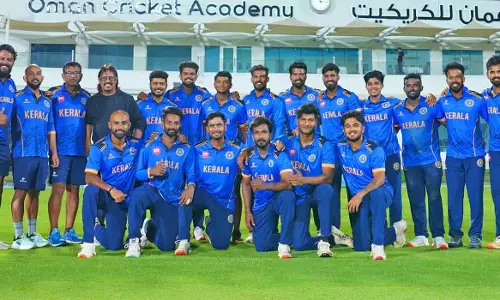 Five-wicket haul for Vignesh Puthur; Kerala defeats Oman by 66 runs. Five-wicket haul for Vignesh Puthur; Kerala defeats Oman by 66 runs.