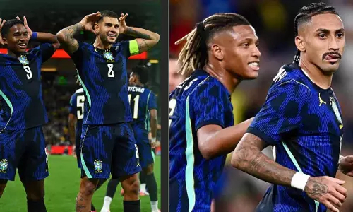 Raphinha and Vinicius score; Brazil secures a resounding victory in friendly match. Raphinha and Vinicius score; Brazil secures a resounding victory in friendly match.