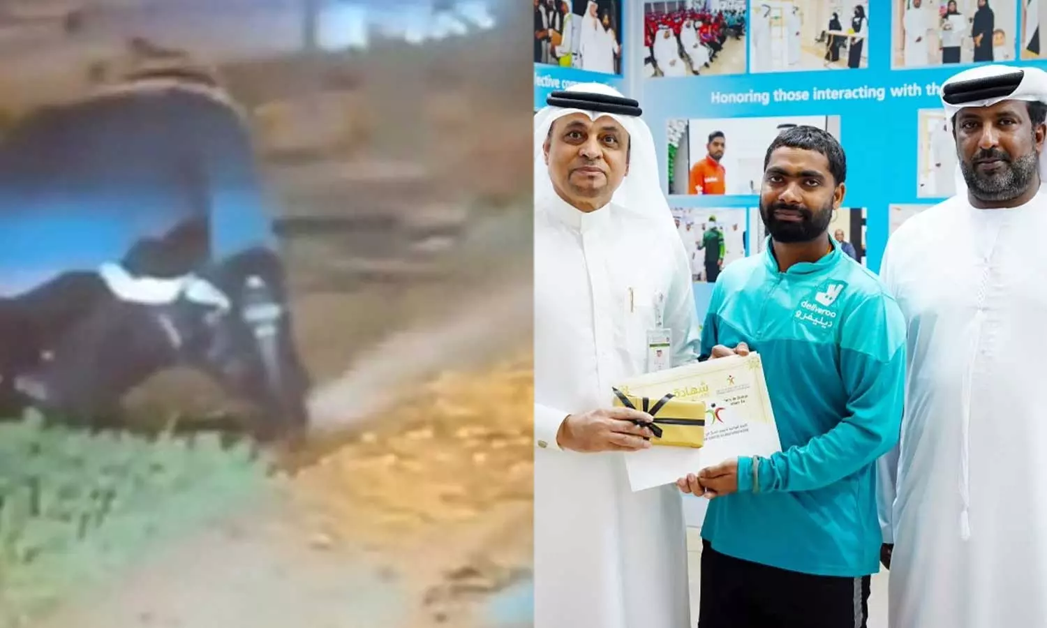 Video of roadside pipe repair goes viral; Dubai honors Indian delivery rider. Video of roadside pipe repair goes viral; Dubai honors Indian delivery rider.