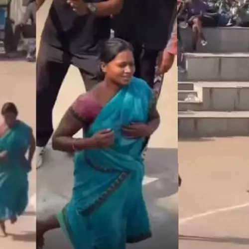 സാരിയുടുത്ത്, നഗ്നപാദയായി 1600 മീറ്റർ ഓടിയെത്തിയത് ആറ് മിനിറ്റിൽ; ആവേശം പകർന്ന് ഒരു അമ്മയുടെ ഓട്ടം; വീഡിയോ വൈറൽ