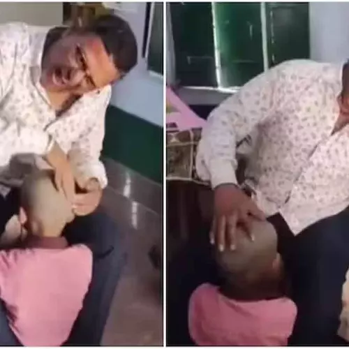 വിദ്യാർഥിയുടെ തലയിൽ തബല കൊട്ടി ചിരിച്ചുല്ലസിച്ചു; ദൃശ്യങ്ങൾ ഫേസ്ബുക്കിൽ പങ്കുവെച്ച് യുപിയിലെ അധ്യാപകൻ