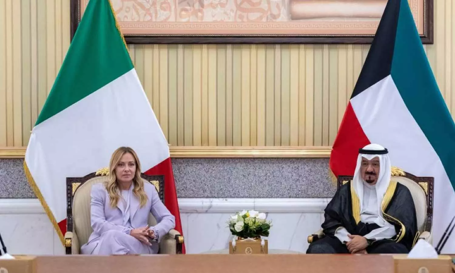 Giorgia Meloni in Kuwait to strengthen cooperation across various sectors; agreement reached on defense and investment deals. Giorgia Meloni in Kuwait to strengthen cooperation across various sectors; agreement reached on defense and investment deals.