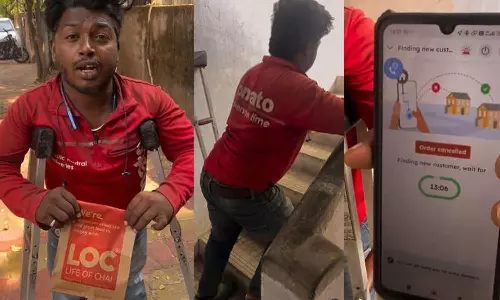 പടികൾ കയറി രണ്ടാം നിലയിലെത്തി; ഭിന്നശേഷിക്കാരനായ സൊമാറ്റോ ഏജന്റിന്റെ ഓർഡർ റദ്ദാക്കി ഉപഭോക്താവ്