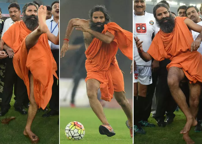 ബാബ രാംദേവ് ഫുട്ബോള്‍ കളിക്കാനിറങ്ങിയപ്പോള്‍...