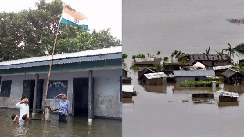 വെള്ളക്കെട്ടിന് നടുവില്‍ നിന്നും ദേശീയ പതാകയ്ക്കൊരു ബിഗ് സല്യൂട്ട്; കാണൂ ഈ കുട്ടികളുടെ ദേശസ്നേഹം