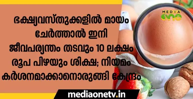 ഭക്ഷ്യവസ്തുക്കളില് മായം ചേര്ത്താല് ഇനി ജീവപര്യന്തം തടവും 10 ലക്ഷം രൂപ പിഴയും ശിക്ഷ; നിയമം കര്ശനമാക്കാനൊരുങ്ങി കേന്ദ്രം ഭക്ഷ്യവസ്തുക്കളില് മായം ചേര്ത്താല് ഇനി ജീവപര്യന്തം തടവും 10 ലക്ഷം രൂപ പിഴയും ശിക്ഷ; നിയമം കര്ശനമാക്കാനൊരുങ്ങി കേന്ദ്രം