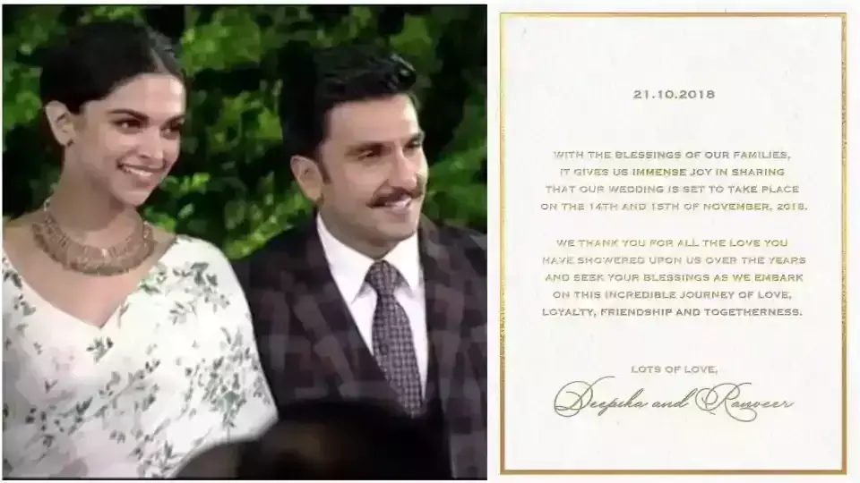 ദീപികാ പദുക്കോണും രണ്വീര് സിങും വിവാഹതിയതി പുറത്തുവിട്ടു ദീപികാ പദുക്കോണും രണ്വീര് സിങും വിവാഹതിയതി പുറത്തുവിട്ടു