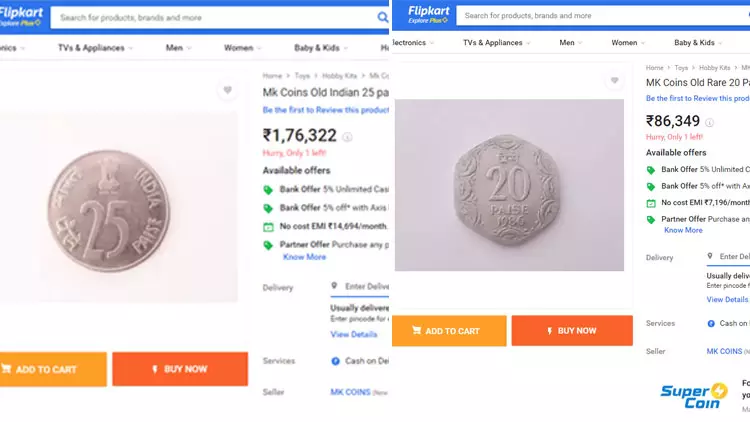 25 പൈസക്ക് വില 1,76,322 രൂപ, 20 പൈസക്ക് 86,349 രൂപ: പഴയ നാണയങ്ങളുടെ ഓണ്ലൈന് വിലയില് കണ്ണുതള്ളി ജനം 25 പൈസക്ക് വില 1,76,322 രൂപ, 20 പൈസക്ക് 86,349 രൂപ: പഴയ നാണയങ്ങളുടെ ഓണ്ലൈന് വിലയില് കണ്ണുതള്ളി ജനം