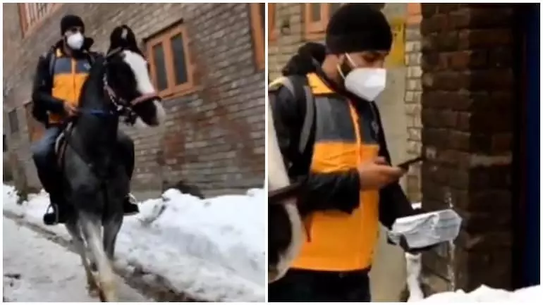 മഞ്ഞൊന്നും ഒരു പ്രശ്നമേയല്ല; കുതിരപ്പുറത്തേറി ഡെലിവര് ചെയ്യാന് ആമസോണ് ഡെലിവറി ബോയ്: വൈറല് വീഡിയോ മഞ്ഞൊന്നും ഒരു പ്രശ്നമേയല്ല; കുതിരപ്പുറത്തേറി ഡെലിവര് ചെയ്യാന് ആമസോണ് ഡെലിവറി ബോയ്: വൈറല് വീഡിയോ