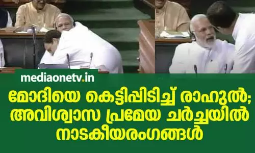 മോദിയെ കെട്ടിപ്പിടിച്ച് രാഹുല്‍; അവിശ്വാസ പ്രമേയ ചര്‍ച്ചയില്‍ നാടകീയരംഗങ്ങള്‍