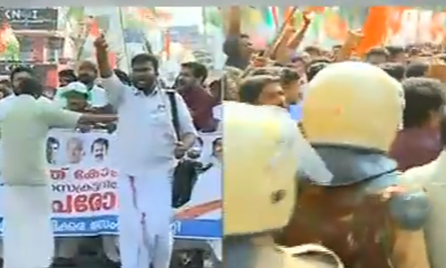 സെക്രട്ടറിയേറ്റ് ഉപരോധത്തിനിടെ യുവമോര്‍ച്ച - യൂത്ത് കോണ്‍ഗ്രസ് സംഘര്‍ഷം, കല്ലേറ്