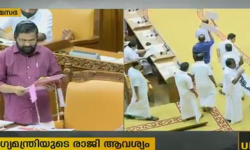 കെകെ ശൈലജയുടെ രാജി; പ്രതിപക്ഷം സഭ ബഹിഷ്കരിച്ചു