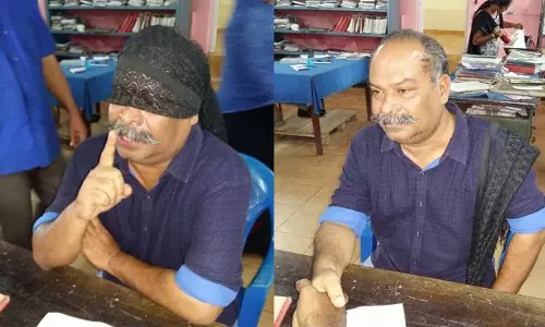 സംഘ്പരിവാര്‍ ഭീഷണി; കണ്ണ് മൂടിക്കെട്ടിയെത്തി പരാതി നല്‍കി അലന്‍സിയര്‍