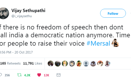 അഭിപ്രായസ്വാതന്ത്ര്യമില്ലെങ്കില്‍ ഇന്ത്യയെ ജനാധിപത്യ രാജ്യമെന്ന് വിളിക്കരുതെന്ന് വിജയ് സേതുപതി
