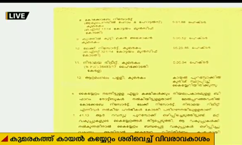 കുമരകത്ത് 7 റിസോര്‍ട്ടുകള്‍ ഉള്‍പ്പടെ വന്‍കിടക്കാര്‍ കായല്‍ കയ്യേറിയതായി വിവരാവകാശ രേഖ