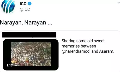 ഐസിസിയും ട്രോളാന് തുടങ്ങിയോ ?ആശാറാമിനൊപ്പം മോദിയുടെ പാട്ട് വീഡിയോ ഷെയര് ചെയ്ത് ഐസിസി ഐസിസിയും ട്രോളാന് തുടങ്ങിയോ ?ആശാറാമിനൊപ്പം മോദിയുടെ പാട്ട് വീഡിയോ ഷെയര് ചെയ്ത് ഐസിസി