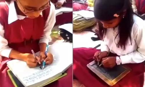 ഈ സ്കൂളിലെ കുട്ടികള്‍‌ രണ്ട് കൈ കൊണ്ടും എഴുതും