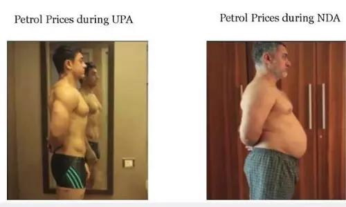 പെട്രോള്‍ വില താരതമ്യം ചെയ്യാന്‍ ആമിറിന്‍റെ ചിത്രങ്ങളുമായി കോണ്‍ഗ്രസ് 