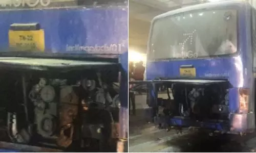 ചെന്നൈ വിമാനത്താവളത്തില്‍ ഇന്‍ഡിഗോ എയര്‍ലൈന്‍സിന്റെ ബസിന് തീപിടിച്ചു