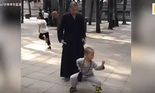 അഞ്ച് മണിക്ക് എഴുന്നേല്‍ക്കും, അഞ്ച് മണിക്കൂര്‍ കഠിന പരിശീലനം: മൂന്ന് വയസ്സുകാരന്‍റെ കുങ്ഫു പരിശീലനം കാണാം