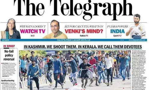 ‘കശ്മീരിലാണെങ്കിൽ നാം അവരെ വെടിവെച്ചുകൊല്ലും കേരളത്തിൽ ഭക്തരെന്ന് വിളിക്കും’ പഞ്ച് തലക്കെട്ടുമായി വീണ്ടും ടെലിഗ്രാഫ്
