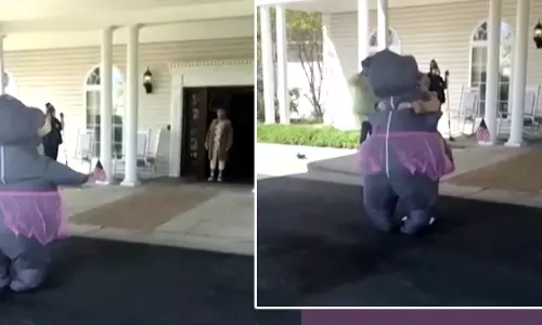 അമ്മയെ ഒന്ന് കാണാനും കെട്ടിപ്പിടിക്കാനും ഹിപ്പോപ്പൊട്ടാമസ്സായി വന്ന മകള്‍: വീഡിയോ വൈറല്‍