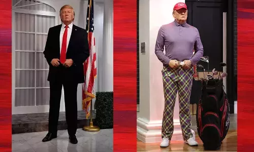 ഇനി ഇഷ്ടപ്പെട്ട കളിയിൽ ശ്രദ്ധിക്കൂ, ട്രംപിന്റെ പ്രതിമയിൽ സ്യൂട്ട് മാറ്റി ഗോൾഫ് വേഷം..!