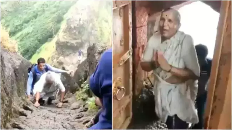 80 ഡിഗ്രി ചെരിവ്, കുത്തനെയുള്ള പടവുകള്‍; ഹരിഹര്‍ കോട്ട കീഴടക്കി 68കാരി, കയ്യടിച്ച് സോഷ്യല്‍ മീഡിയ