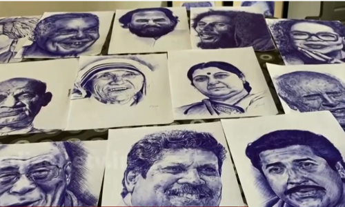 ഗാന്ധിജി, നെഹ്രു, ടാഗോര്‍; ഒരു നീലമഷിപ്പേന കിട്ടിയാല്‍ ഷാജു വരയില്‍ മാജിക് കാട്ടും