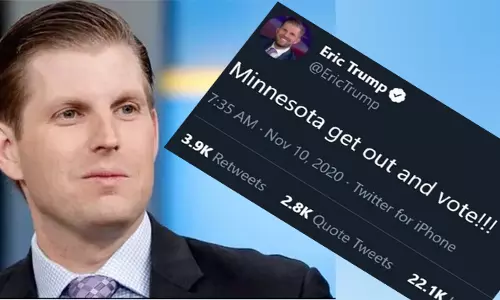 പുറത്തിറങ്ങൂ വോട്ടു ചെയ്യൂ: തെരഞ്ഞെടുപ്പ് കഴിഞ്ഞ് ഒരാഴ്ചയ്ക്ക് ശേഷം ട്വീറ്റുമായി ട്രംപിന്‍റെ മകന്‍