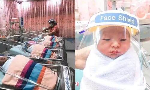 നവജാത ശിശുക്കളെ കോവിഡില്‍ നിന്നും സംരക്ഷിക്കാന്‍ ഫേസ് ഷീല്‍ഡുകളുണ്ടാക്കി ബാങ്കോക്കിലെ ആശുപത്രികള്‍