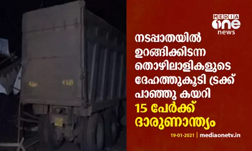 നടപ്പാതയില് ഉറങ്ങിക്കിടന്ന തൊഴിലാളികളുടെ ദേഹത്തുകൂടി ട്രക്ക് പാഞ്ഞു കയറി; 15 പേര്ക്ക് ദാരുണാന്ത്യം നടപ്പാതയില് ഉറങ്ങിക്കിടന്ന തൊഴിലാളികളുടെ ദേഹത്തുകൂടി ട്രക്ക് പാഞ്ഞു കയറി; 15 പേര്ക്ക് ദാരുണാന്ത്യം