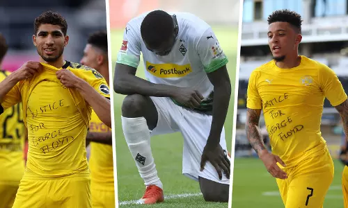 അമേരിക്കയിലെ പ്രക്ഷോഭക്കാര്ക്ക് പിന്തുണയുമായി ബുണ്ടസ് ലിഗ താരങ്ങള് അമേരിക്കയിലെ പ്രക്ഷോഭക്കാര്ക്ക് പിന്തുണയുമായി ബുണ്ടസ് ലിഗ താരങ്ങള്